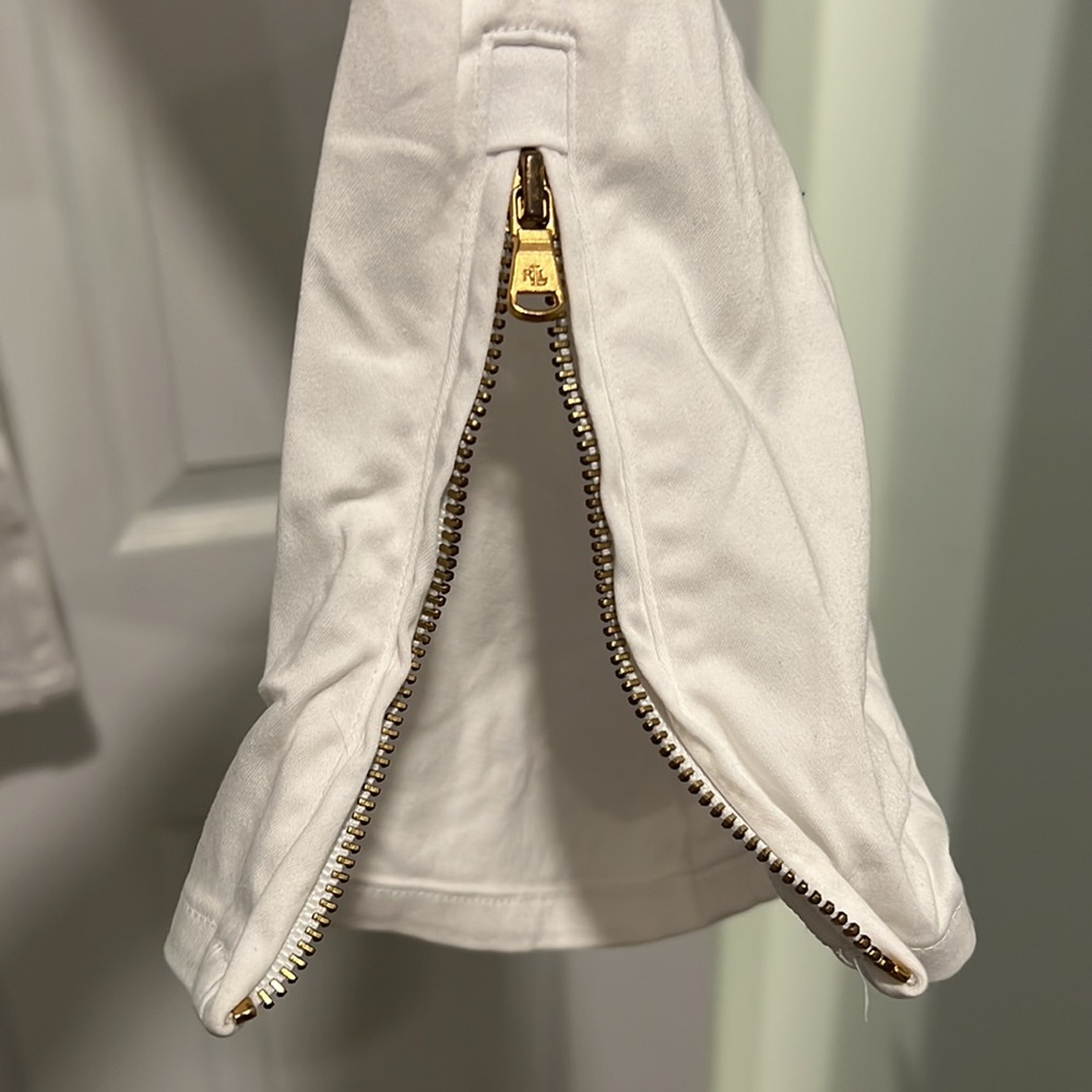 Ralph Lauren Cotton White Pants with Gold Zippers - Picture 4 of 6